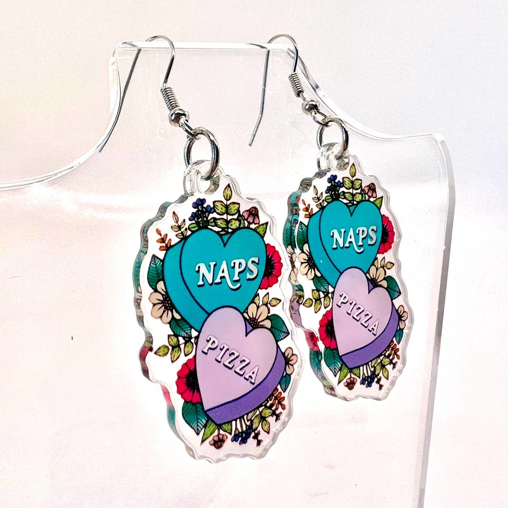 Pizza + Naps Earrings - Funny Earrings - Food Earrings - Heart Earrings - Teen - Picture 2 of 8